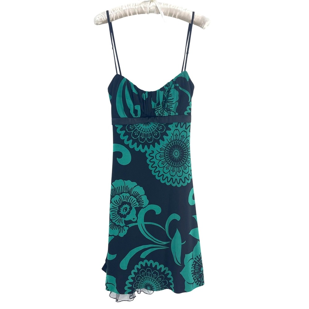 VTG Y2K Ruby Rox Floral Fit Flare Homecoming Dress S M Teal‎ Black Tulle Grunge